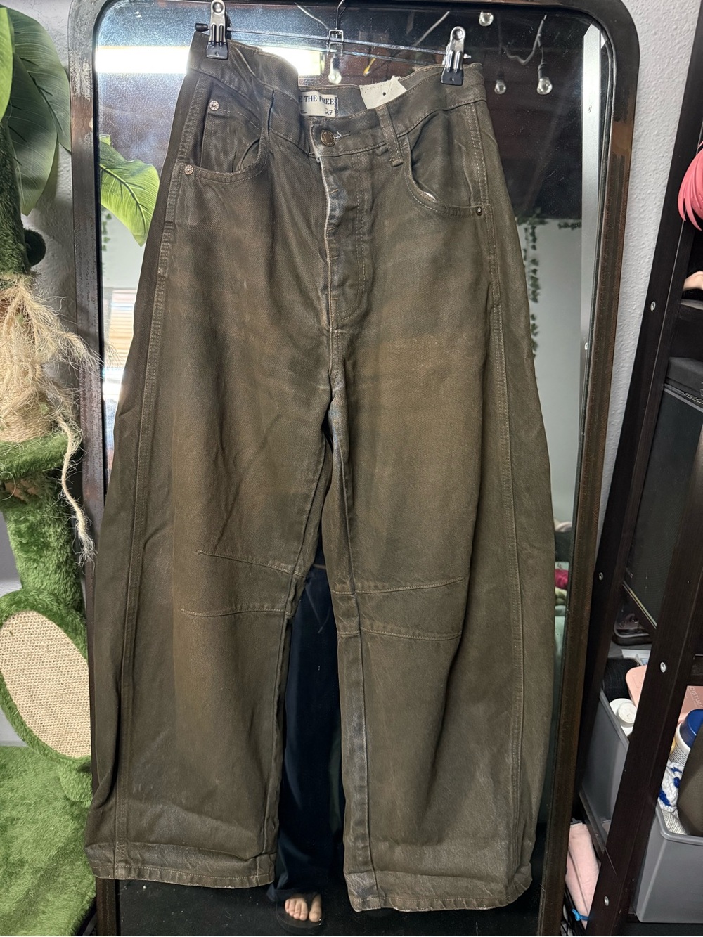 Free people waxed mid rise barrel jeans